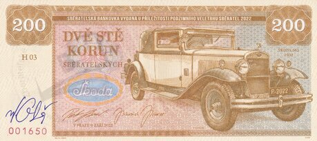 200 Korun Škoda 645 podpis M.Gábriš